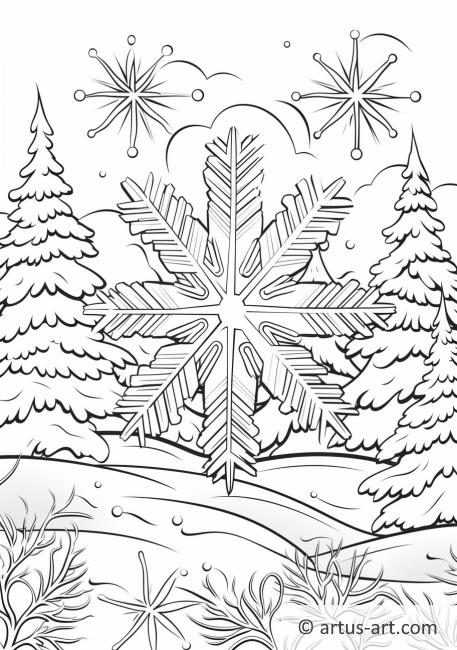 Página para colorir de Floco de Neve com Paisagem de Inverno